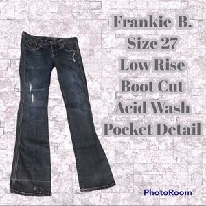 Frankie B Denim Jeans Size 27 Boot Cut Distressed Rivets Back Pocket Low Rise